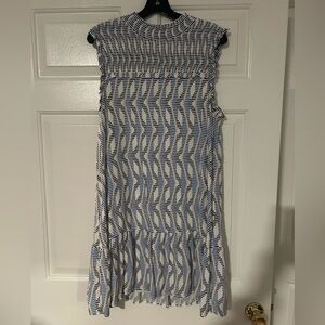 THML Navy and White Stretch/Scrunch Geometric Dress